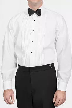 Laydown Collar with a 1/4 inch pleat White Tuxedo Shirt
