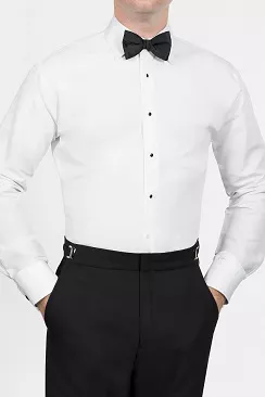 Laydown Collar Flat Front Microfiber White Tuxedo Shirt